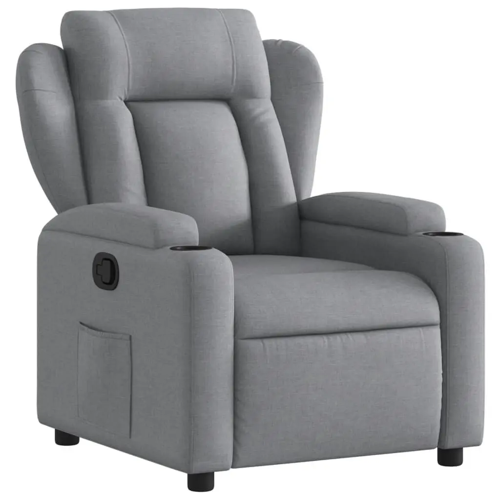 Recliner Chair Manual Reclining Armchair Light Grey Fabric Upholstery Wood and Metal Frame