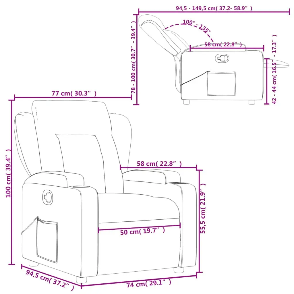 Recliner Chair Manual Reclining Armchair Light Grey Fabric Upholstery Wood and Metal Frame