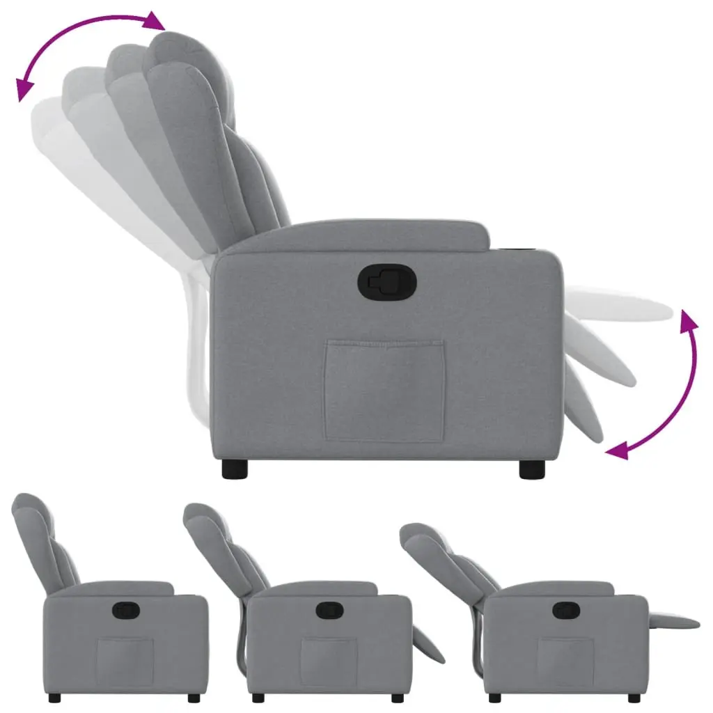 Recliner Chair Manual Reclining Armchair Light Grey Fabric Upholstery Wood and Metal Frame