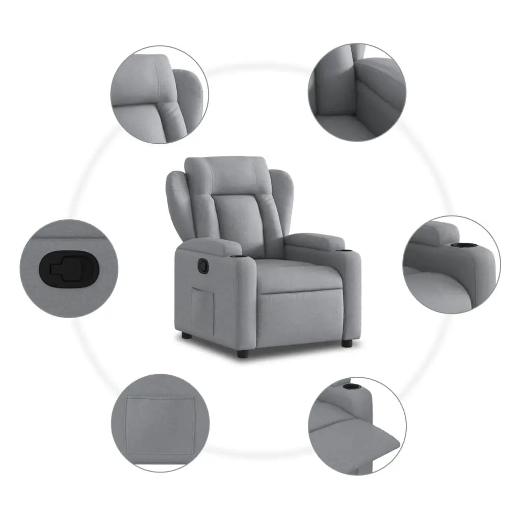 Recliner Chair Manual Reclining Armchair Light Grey Fabric Upholstery Wood and Metal Frame