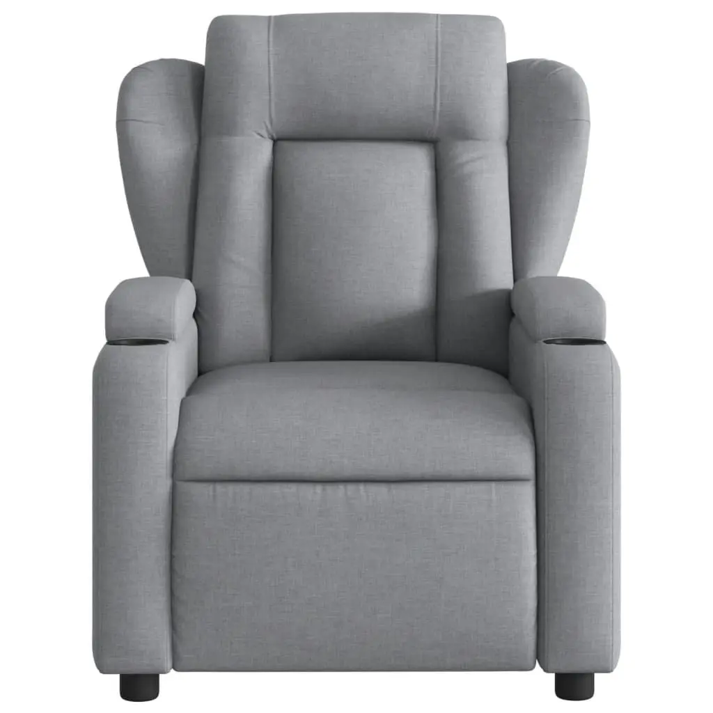 Recliner Chair Manual Reclining Armchair Light Grey Fabric Upholstery Wood and Metal Frame