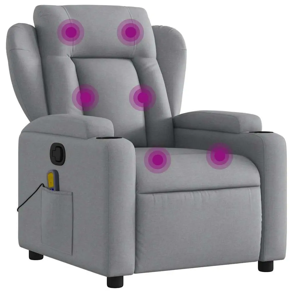 Massage Recliner Chair Grey Fabric Manual Recline Vibration Armchair