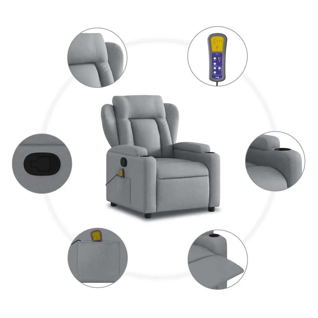Massage Recliner Chair Grey Fabric Manual Recline Vibration Armchair