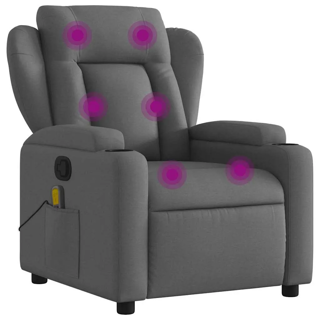 Massage Recliner Chair Grey Fabric Manual Reclining 135 Degrees with Vibration 6 Massage Points