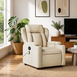 Cream Fabric Massage Recliner Chair with Vibration