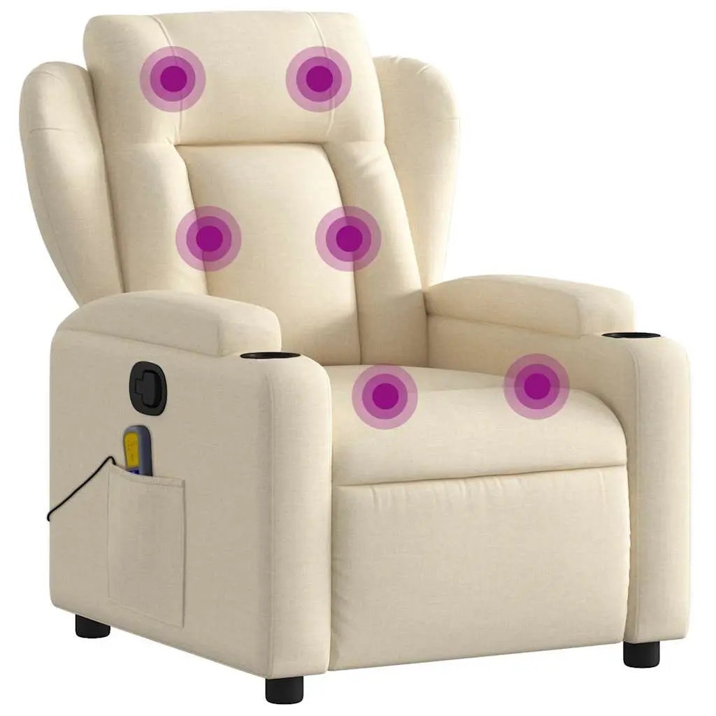Massage Recliner Chair Cream Fabric Manual Recline 6 Points Armchair