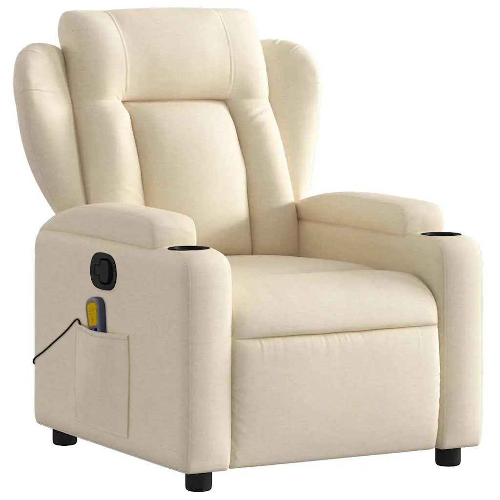 Massage Recliner Chair Cream Fabric Manual Recline 6 Points Armchair