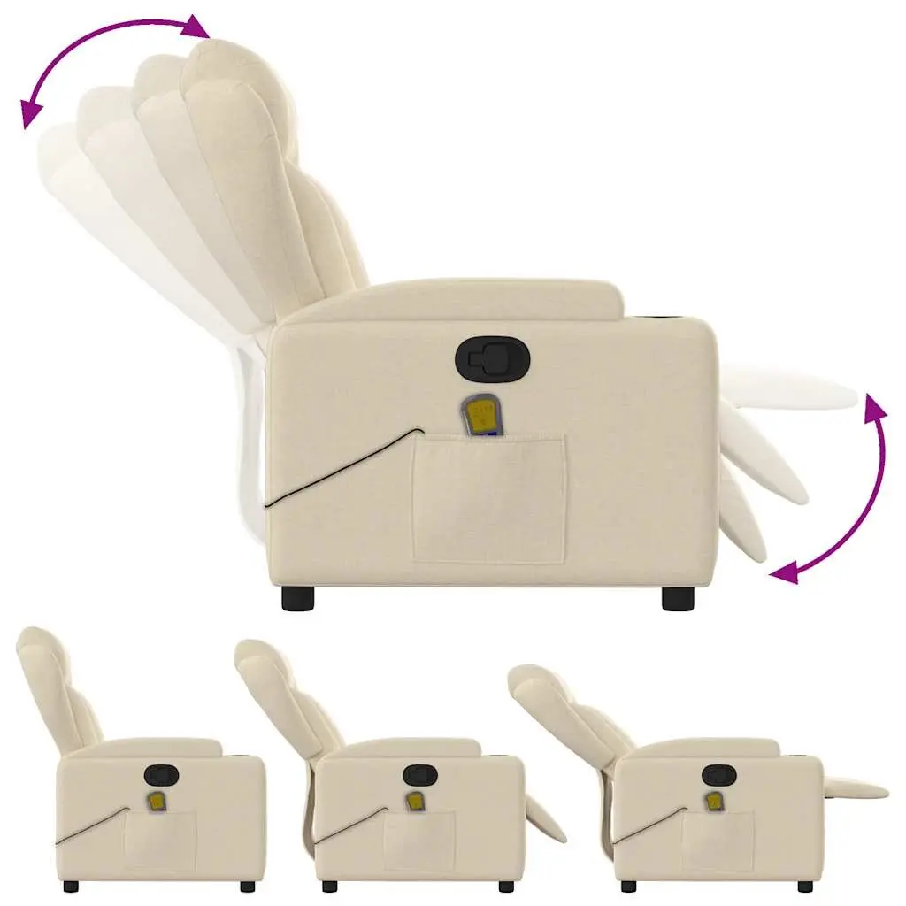 Massage Recliner Chair Cream Fabric Manual Recline 6 Points Armchair