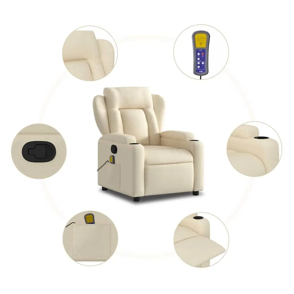 Massage Recliner Chair Cream Fabric Manual Recline 6 Points Armchair