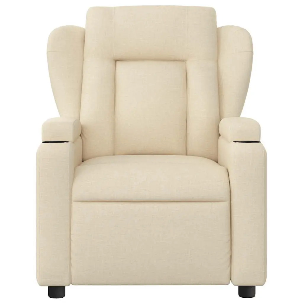 Massage Recliner Chair Cream Fabric Manual Recline 6 Points Armchair