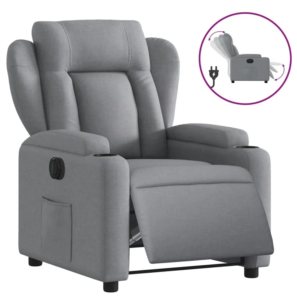 Electric Recliner Chair Light Grey Fabric 135 Degrees Auto Adjustment