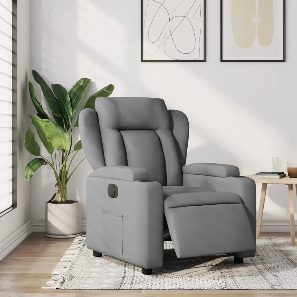 Electric Recliner Chair Light Grey Fabric 135 Degrees Auto Adjustment