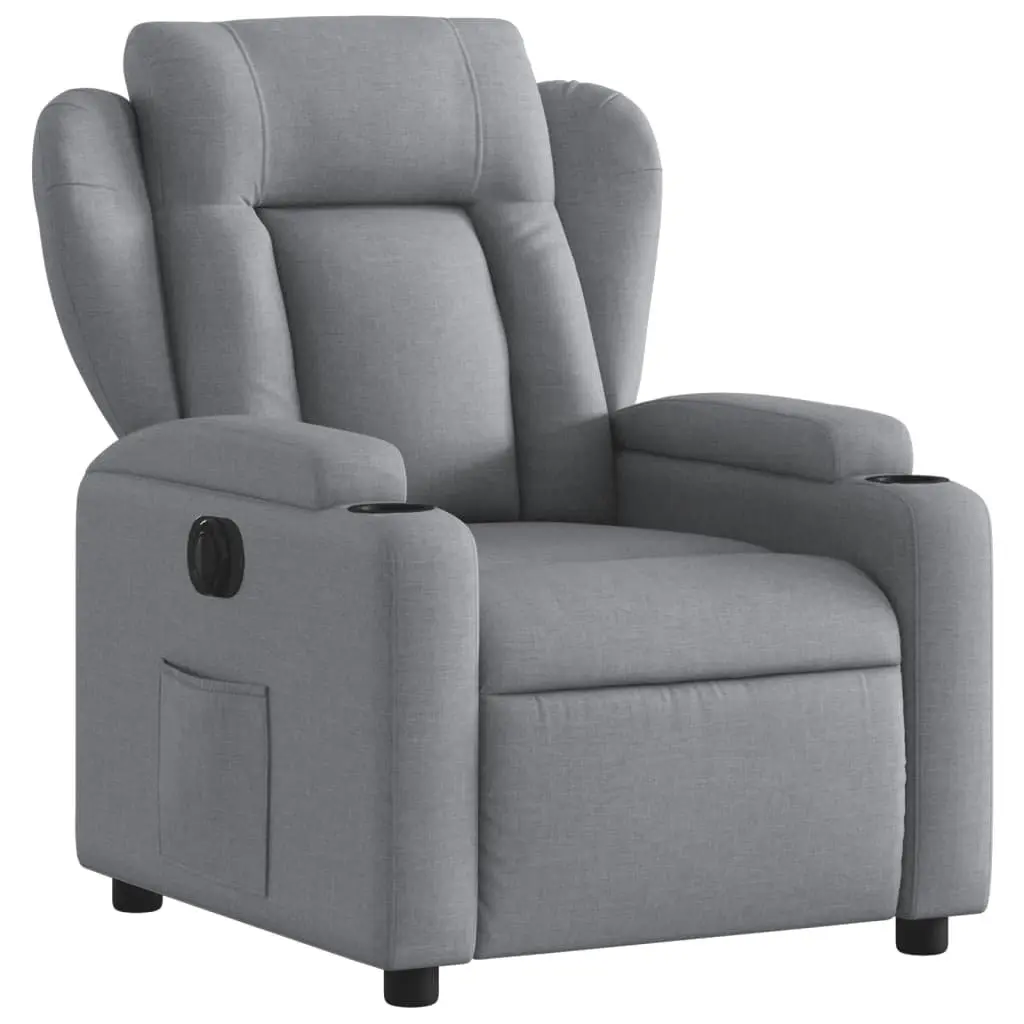 Electric Recliner Chair Light Grey Fabric 135 Degrees Auto Adjustment