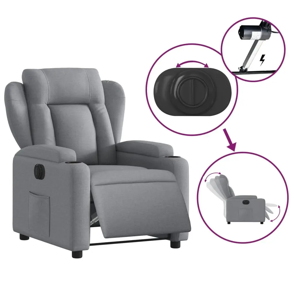 Electric Recliner Chair Light Grey Fabric 135 Degrees Auto Adjustment