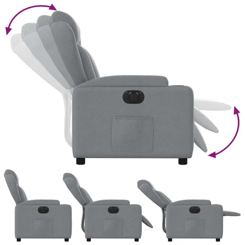 Electric Recliner Chair Light Grey Fabric 135 Degrees Auto Adjustment
