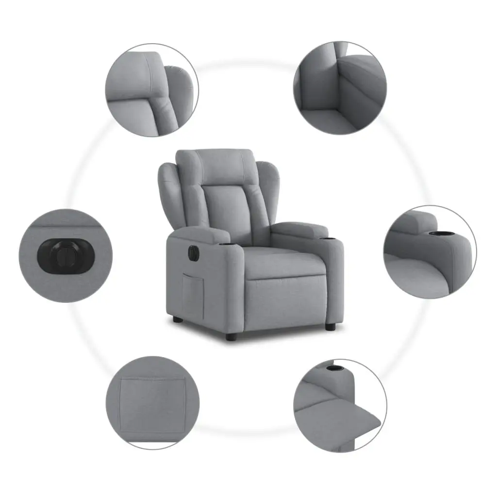 Electric Recliner Chair Light Grey Fabric 135 Degrees Auto Adjustment