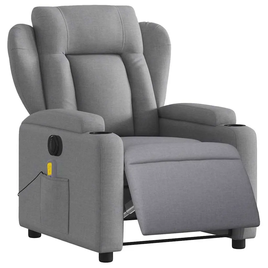 Electric Recliner Chair Grey Fabric Adjustable Backrest and Footrest Motorised Massage Function