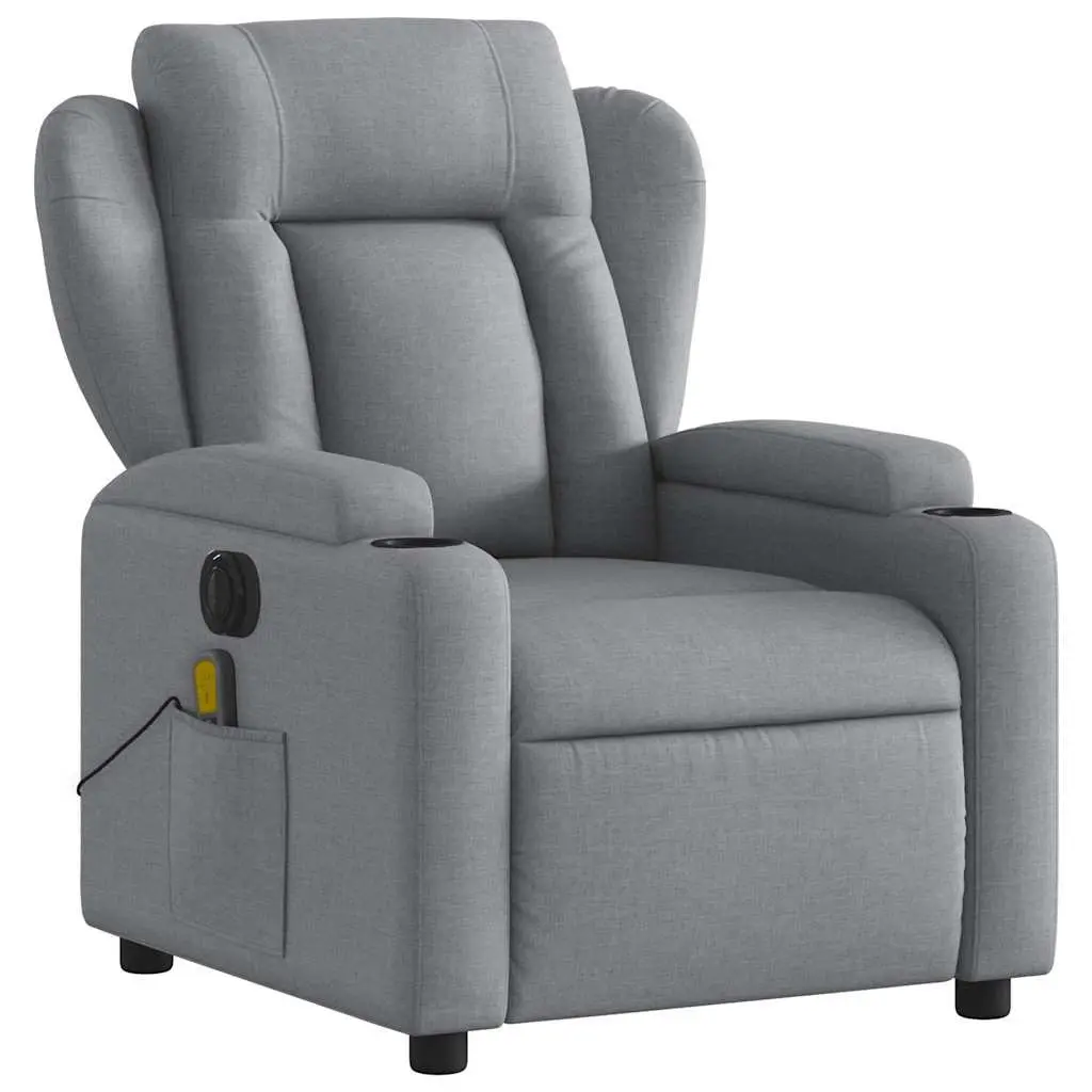 Electric Recliner Chair Grey Fabric Adjustable Backrest and Footrest Motorised Massage Function