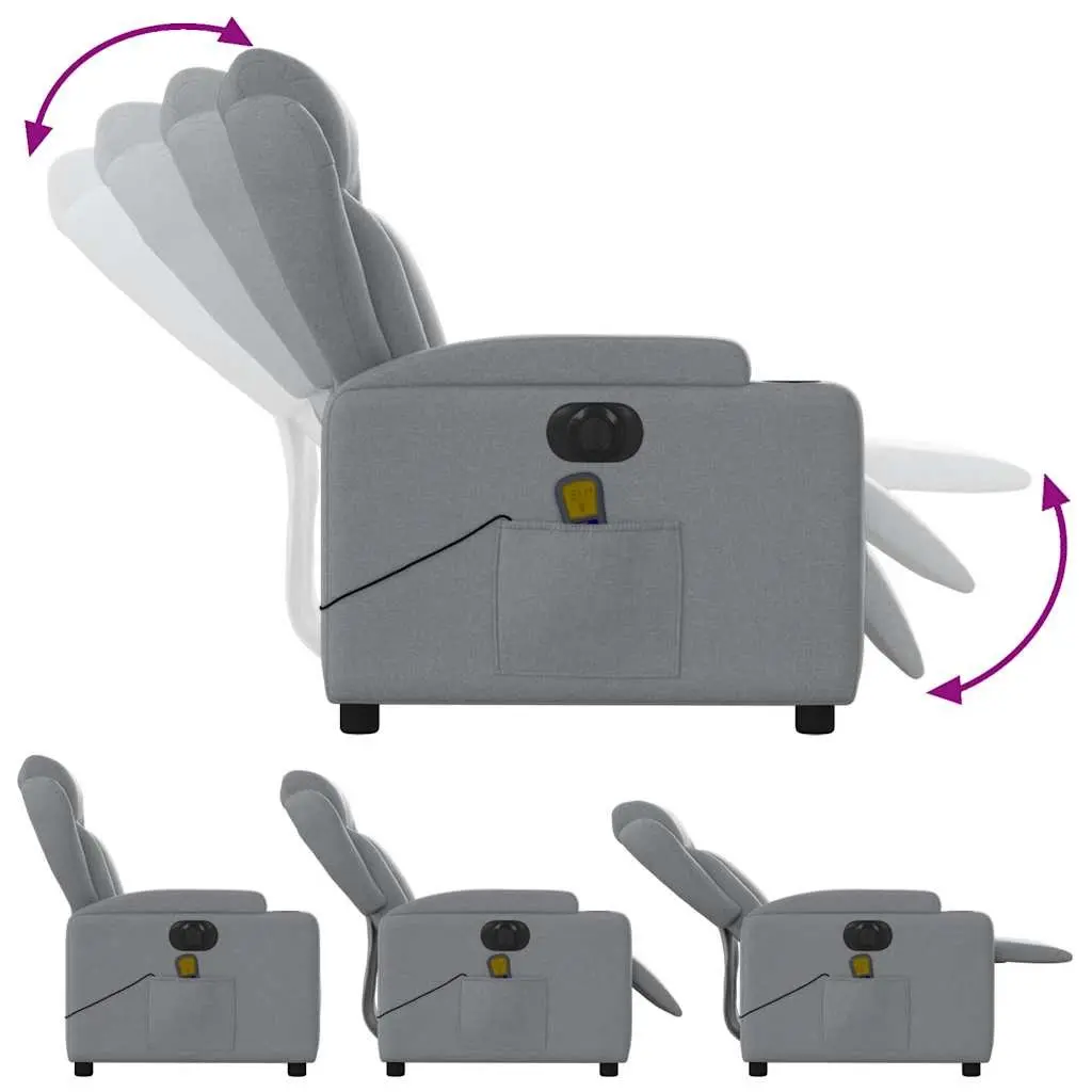 Electric Recliner Chair Grey Fabric Adjustable Backrest and Footrest Motorised Massage Function