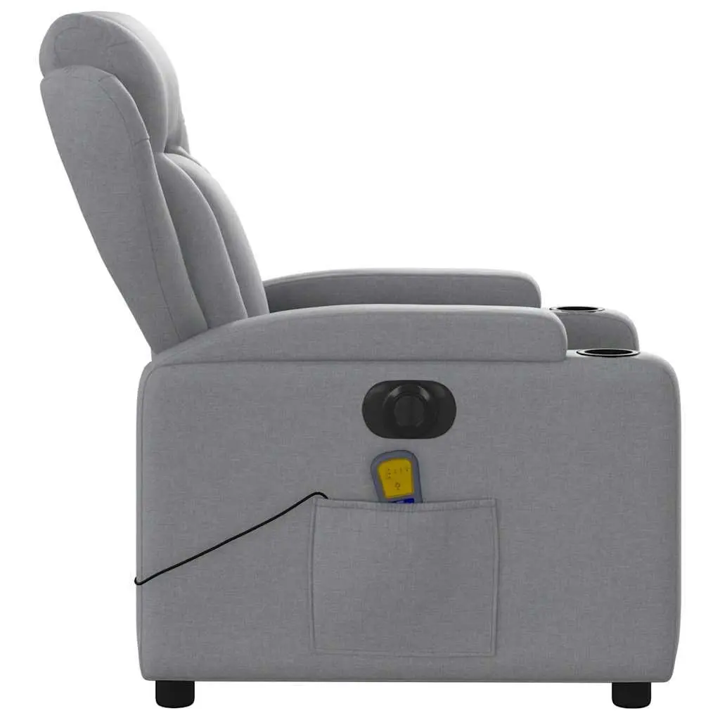 Electric Recliner Chair Grey Fabric Adjustable Backrest and Footrest Motorised Massage Function