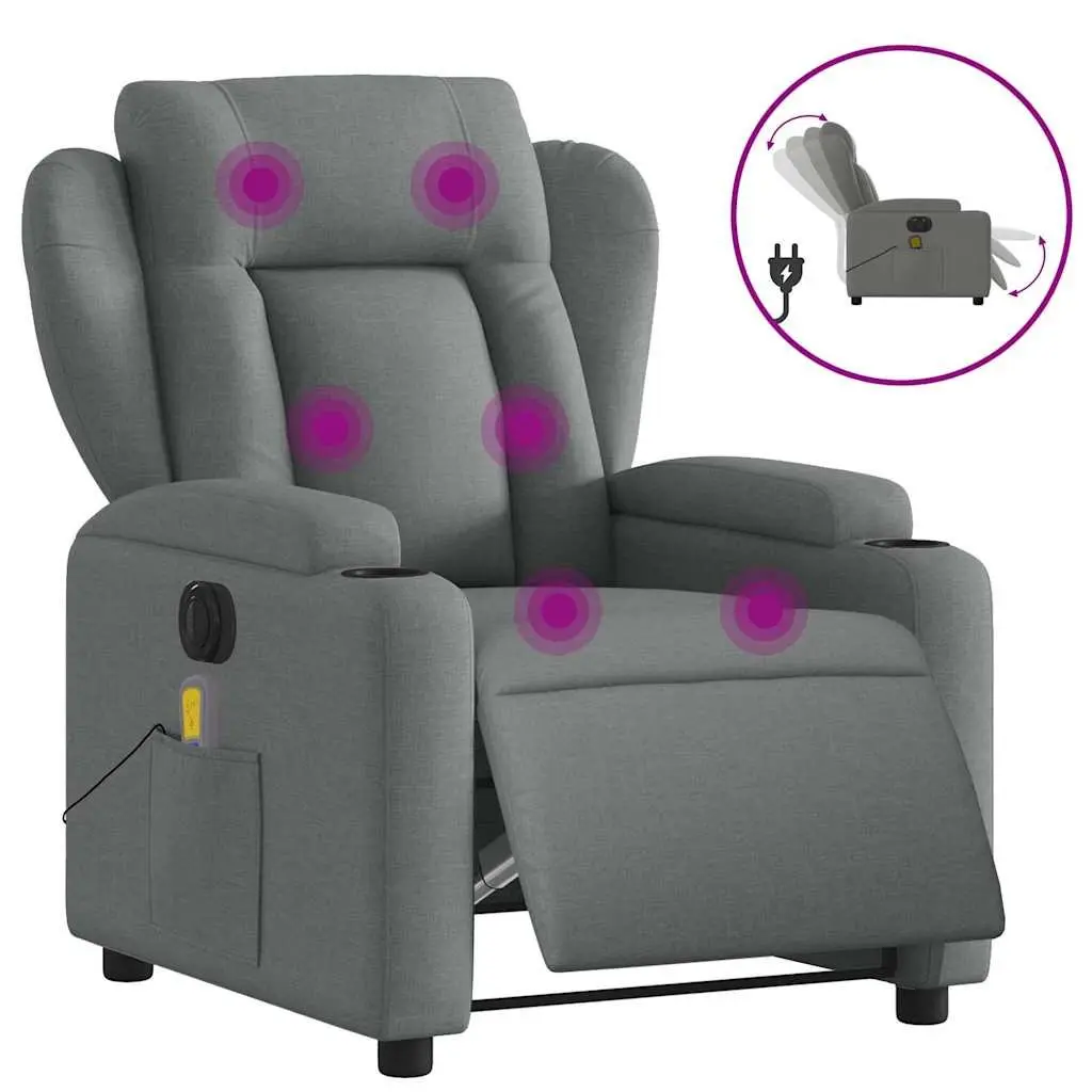 Electric Massage Recliner Chair Grey Fabric 135 Degrees Adjustable with Footrest