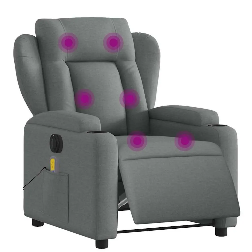 Electric Massage Recliner Chair Grey Fabric 135 Degrees Adjustable with Footrest