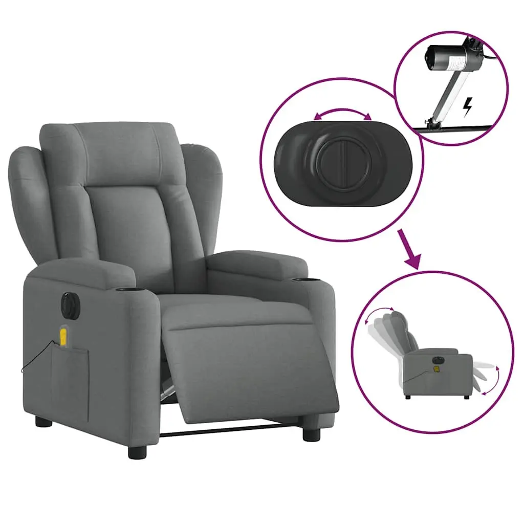 Electric Massage Recliner Chair Grey Fabric 135 Degrees Adjustable with Footrest
