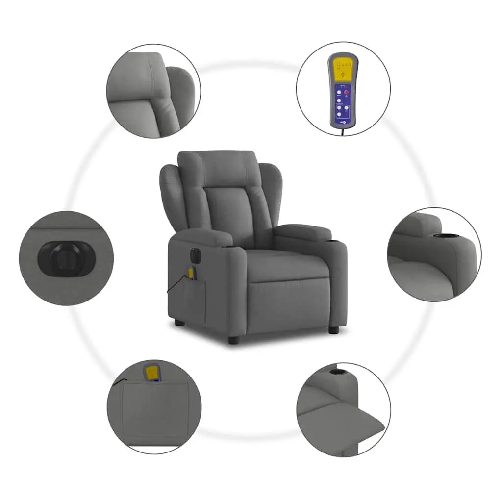 Electric Massage Recliner Chair Grey Fabric 135 Degrees Adjustable with Footrest