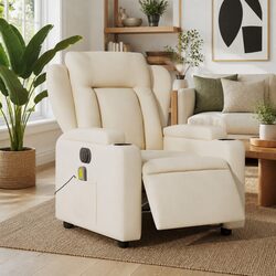 Cream Fabric Electric Massage Recliner Chair
