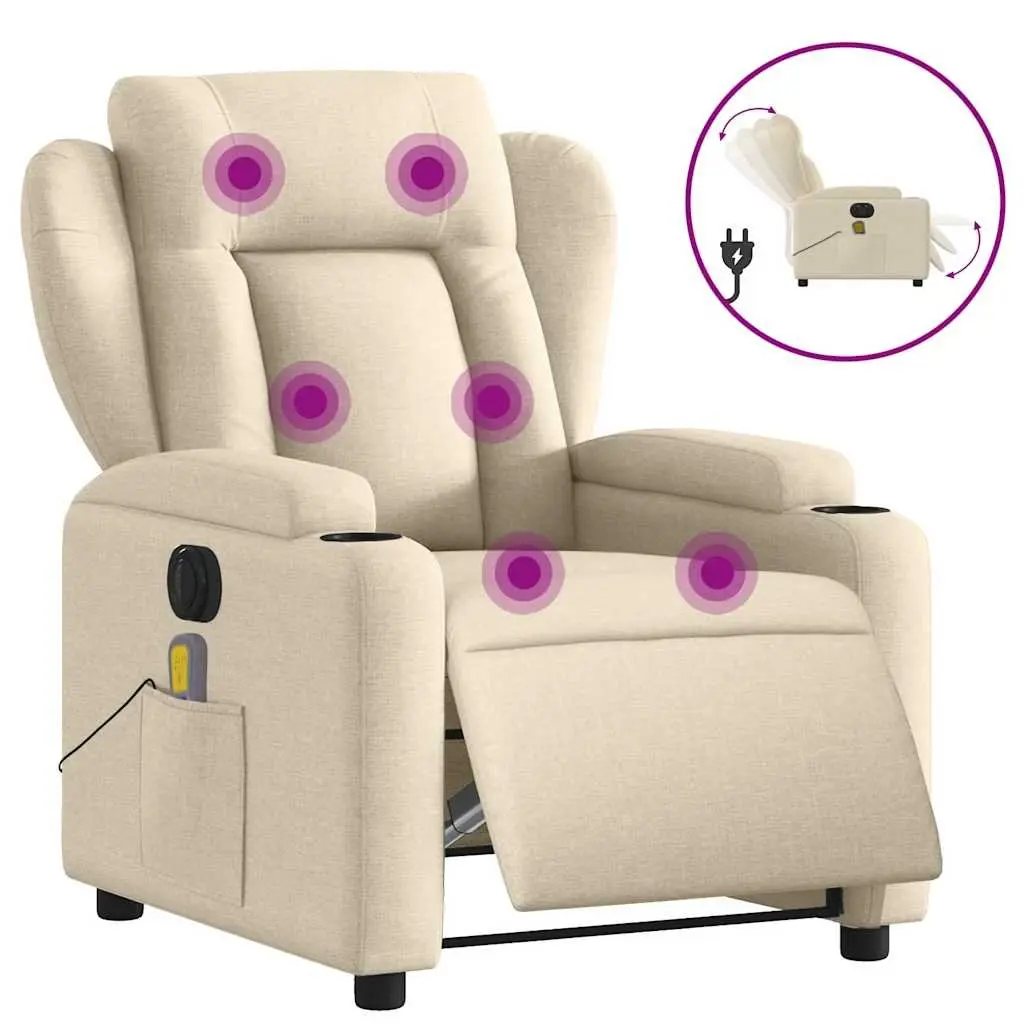 Electric Massage Recliner Chair Cream Fabric Adjustable Armchair