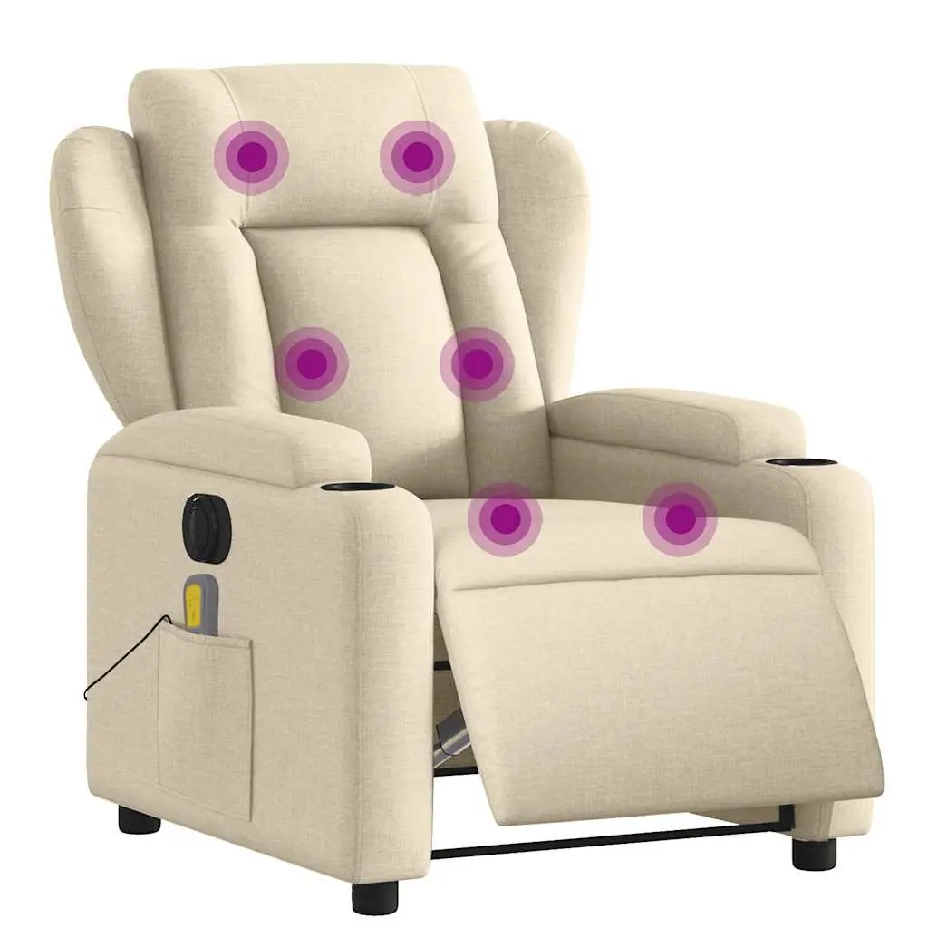 Electric Massage Recliner Chair Cream Fabric Adjustable Armchair