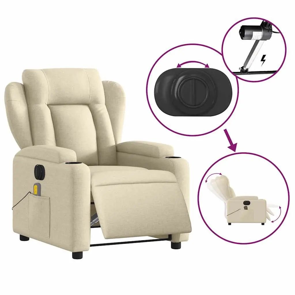 Electric Massage Recliner Chair Cream Fabric Adjustable Armchair