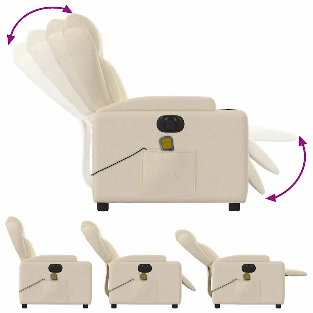 Electric Massage Recliner Chair Cream Fabric Adjustable Armchair