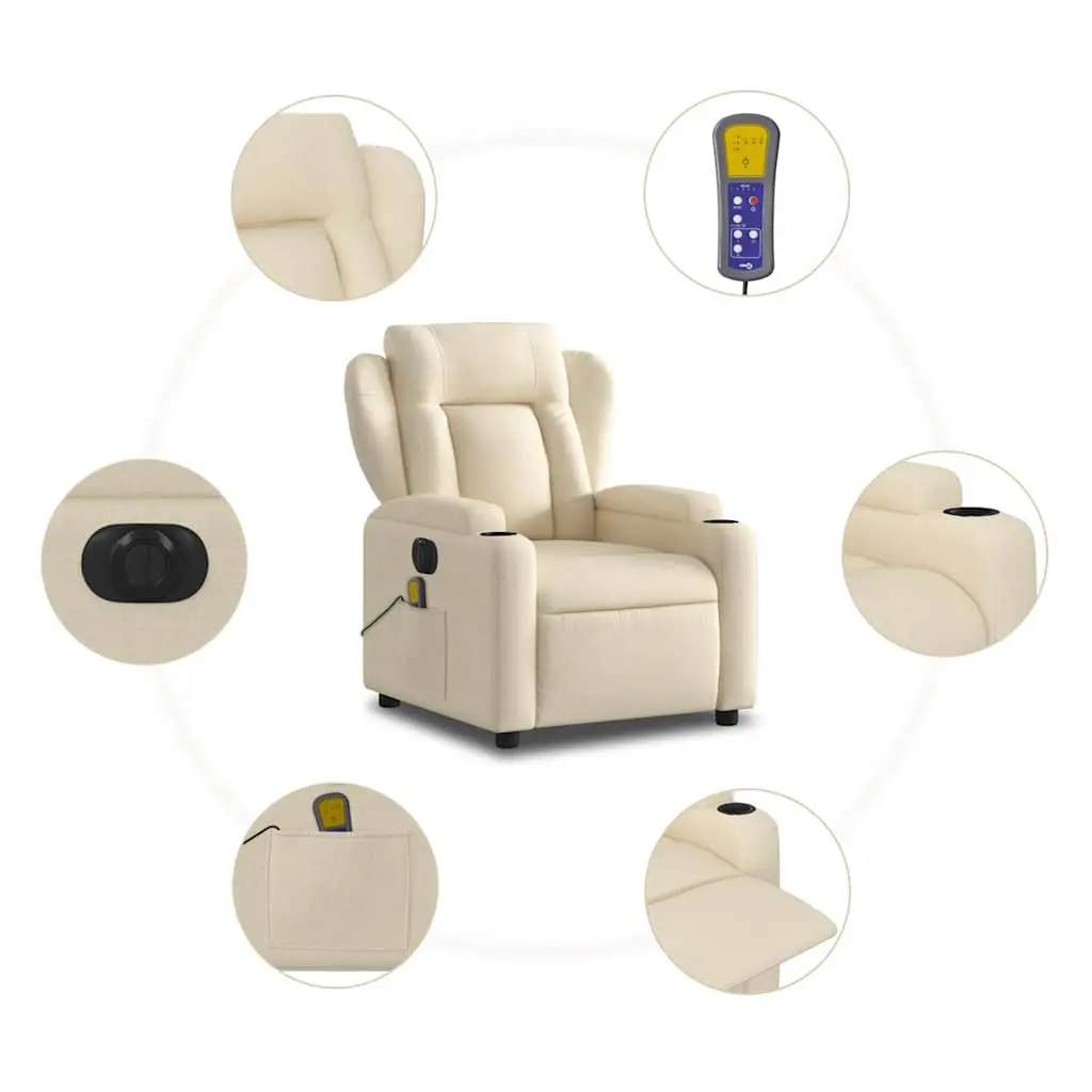 Electric Massage Recliner Chair Cream Fabric Adjustable Armchair