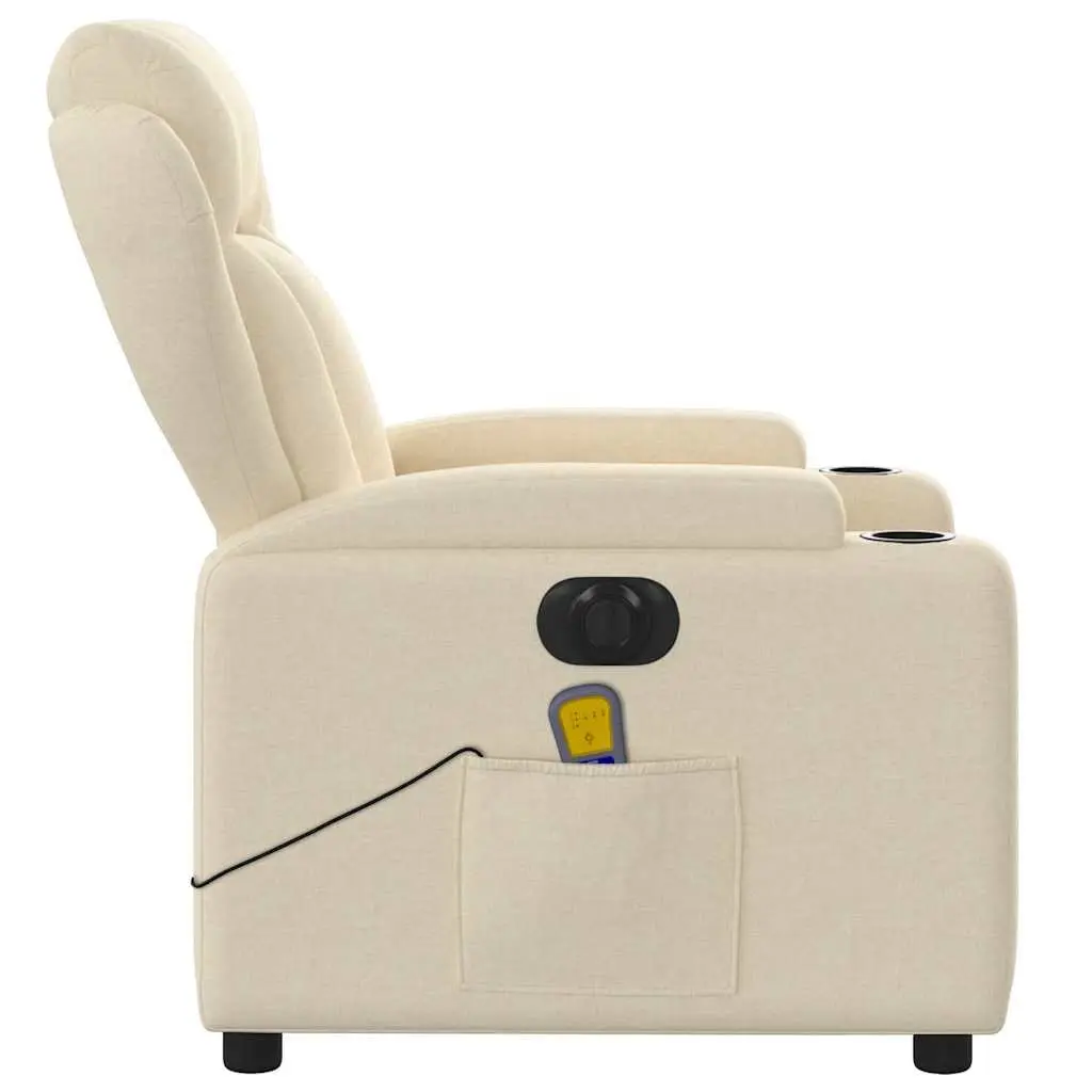 Electric Massage Recliner Chair Cream Fabric Adjustable Armchair