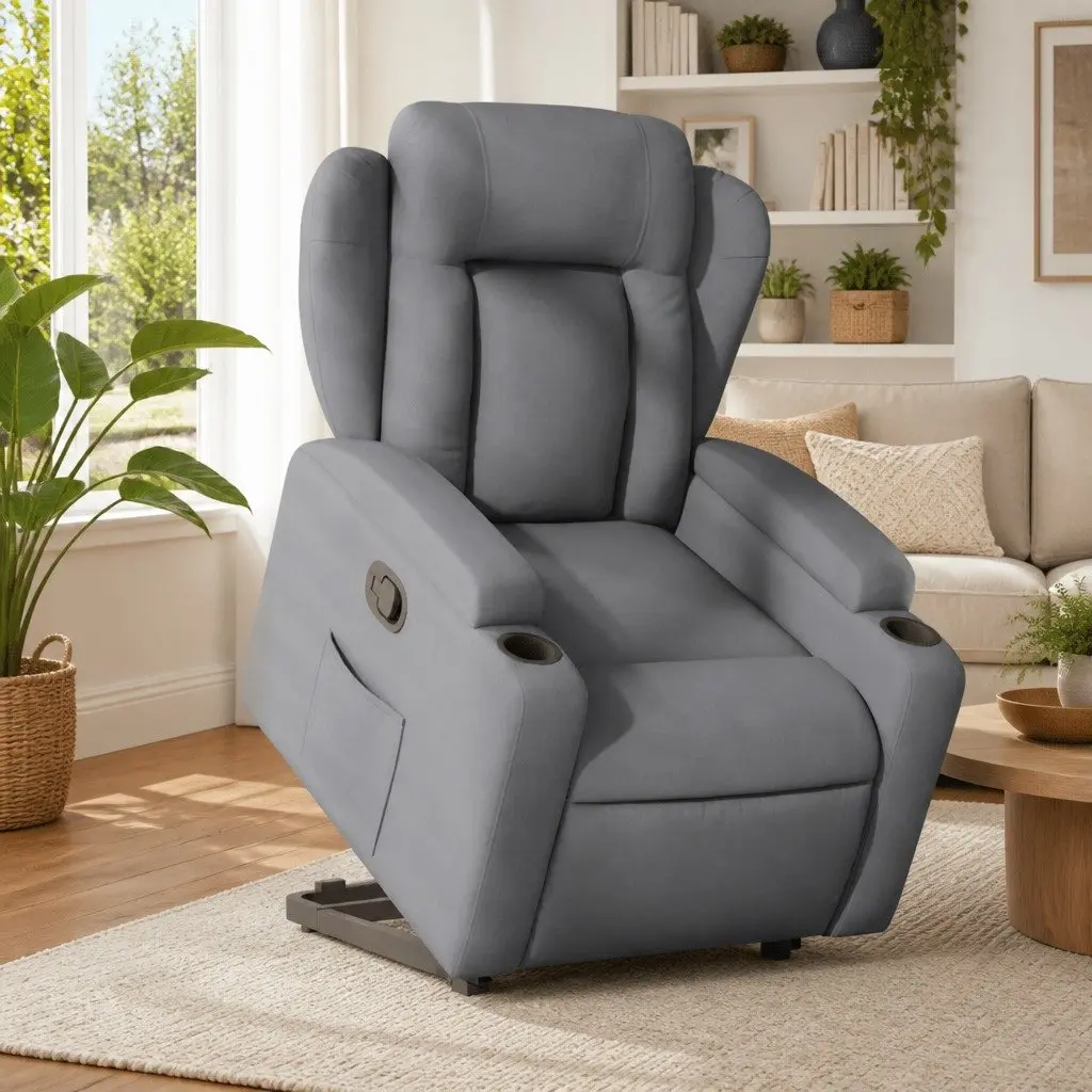 Stand Up Recliner Chair Grey Fabric Electric Power Lift Armchair