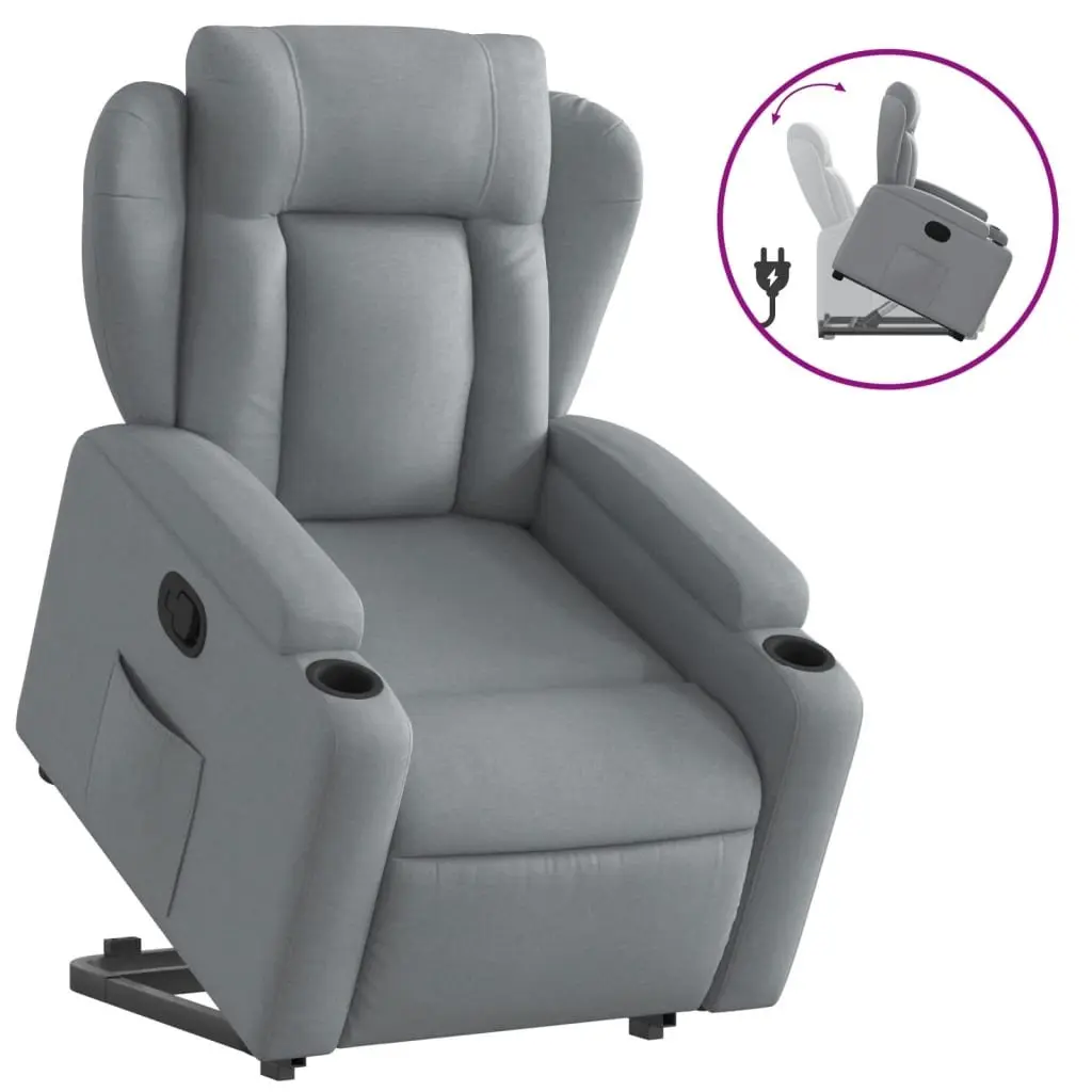 Stand Up Recliner Chair Grey Fabric Electric Power Lift Armchair