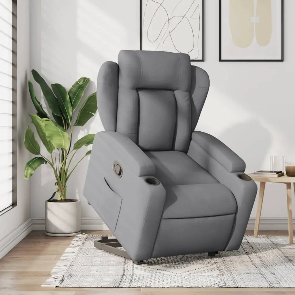 Stand Up Recliner Chair Grey Fabric Electric Power Lift Armchair