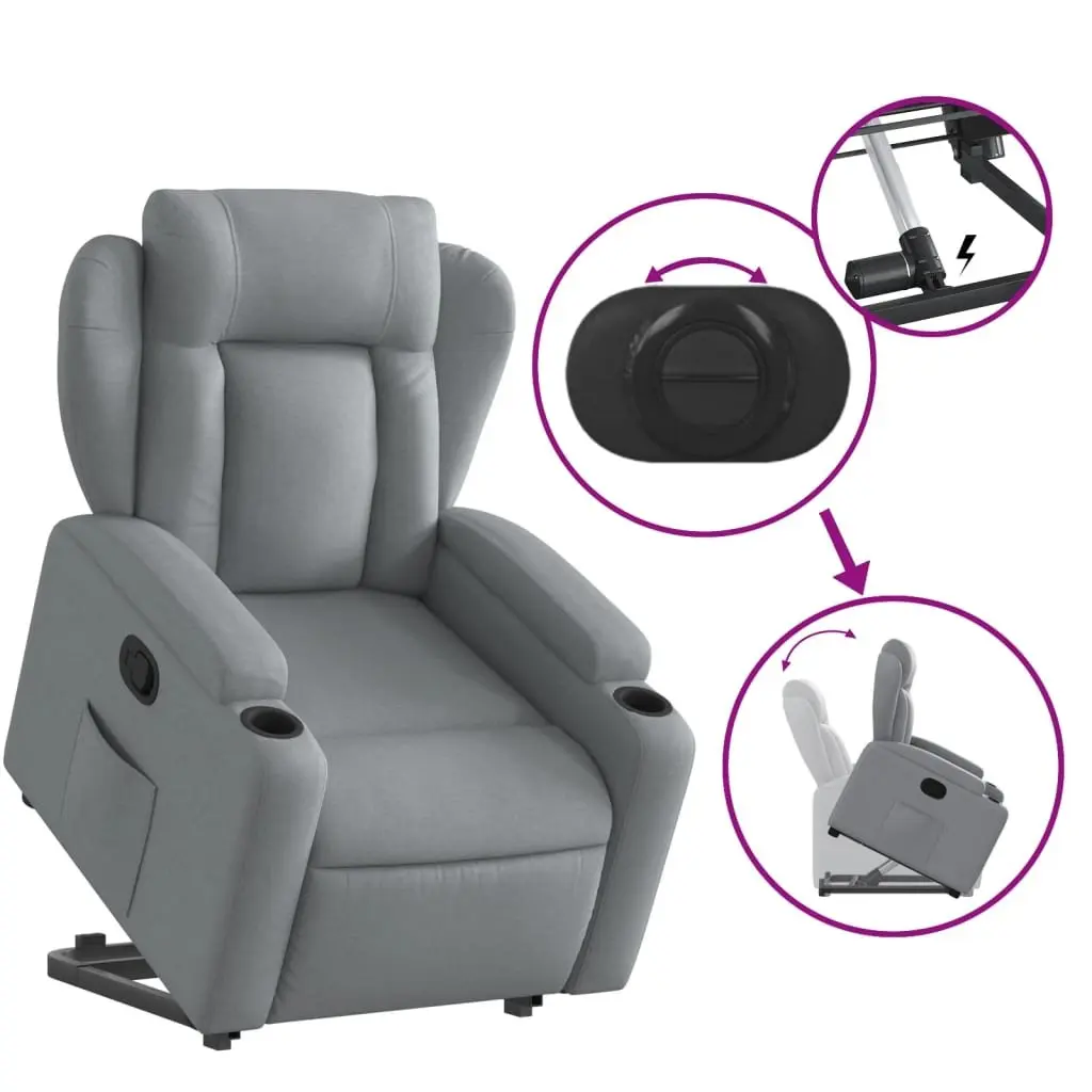 Stand Up Recliner Chair Grey Fabric Electric Power Lift Armchair