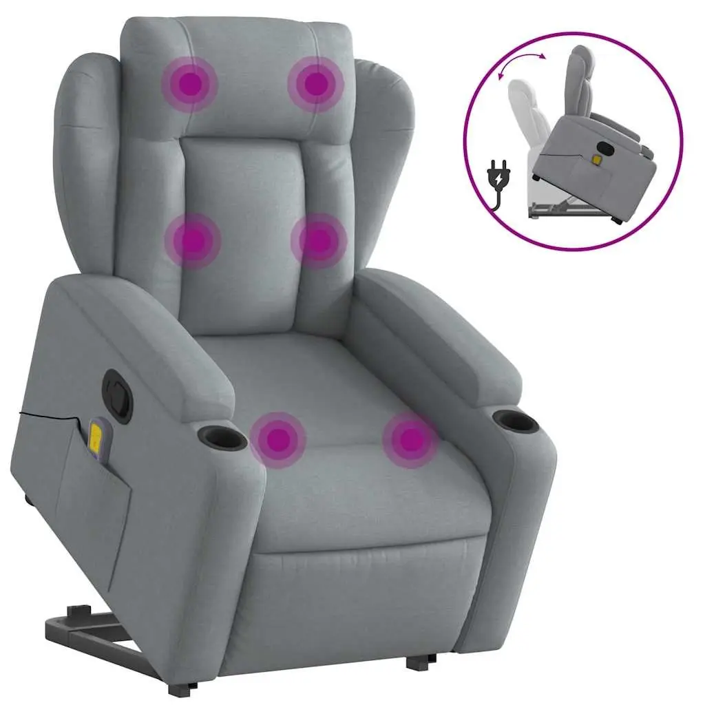 Electric Recliner Chair Massage Function Grey Fabric Power Lift Stand Up Armchair