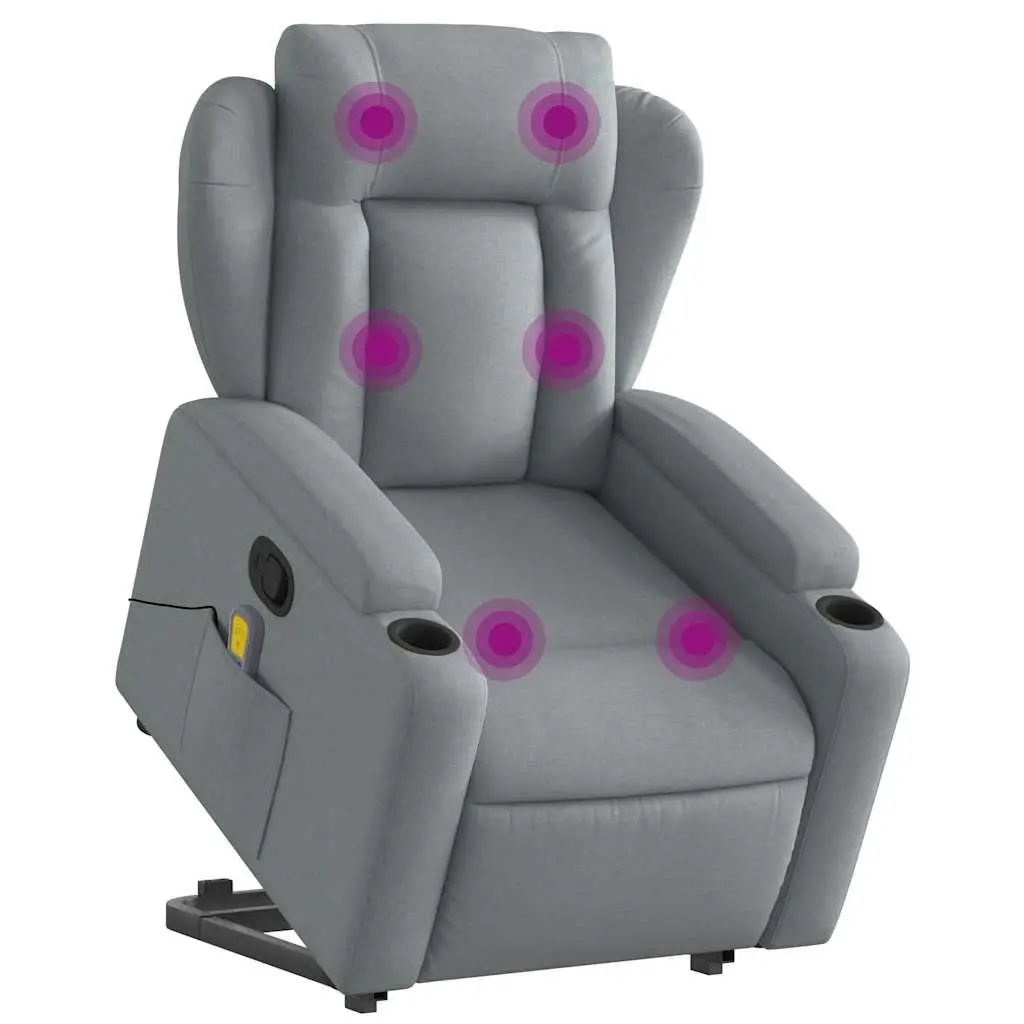 Electric Recliner Chair Massage Function Grey Fabric Power Lift Stand Up Armchair