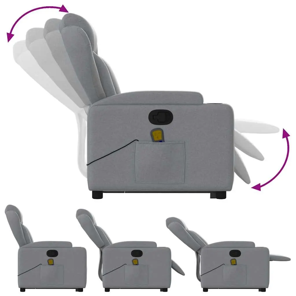 Electric Recliner Chair Massage Function Grey Fabric Power Lift Stand Up Armchair