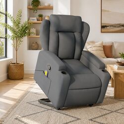 Grey Fabric Power Lift Massage Recliner Chair