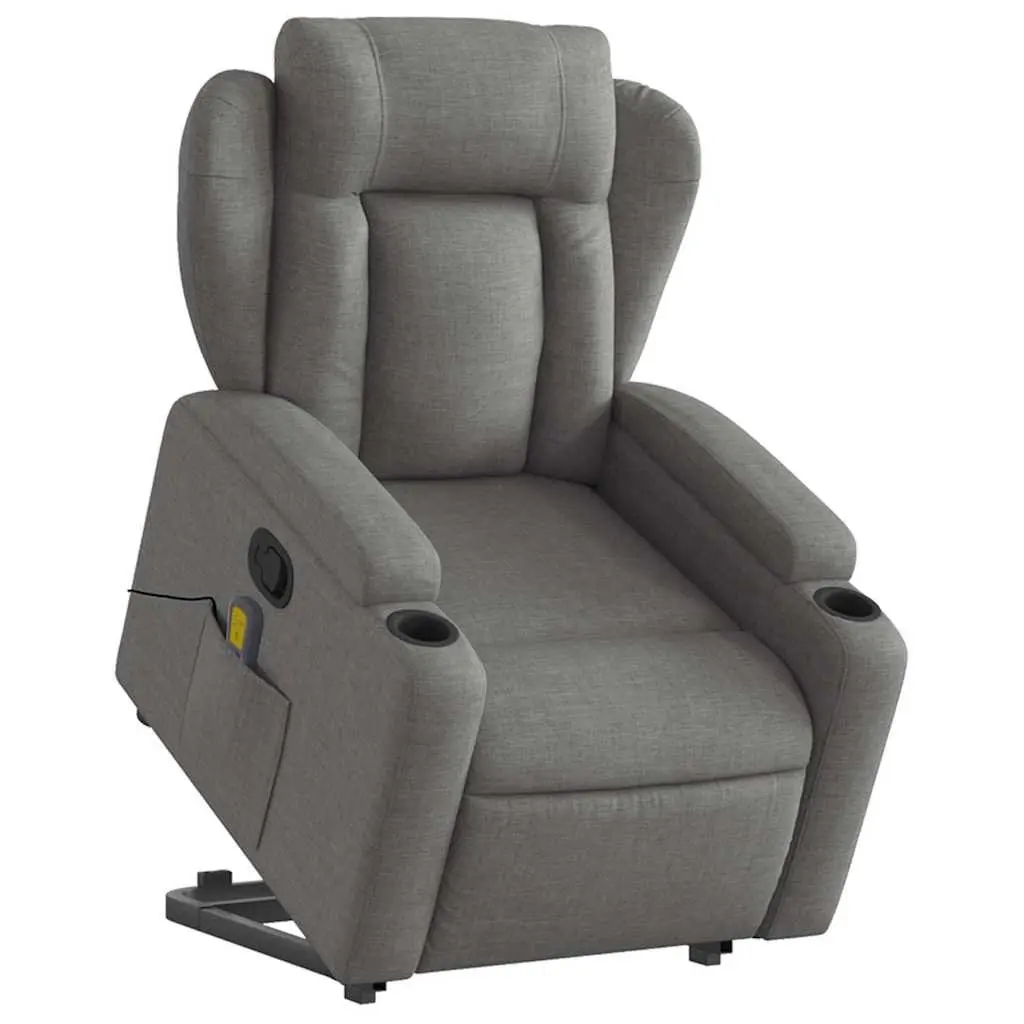 Stand Up Massage Recliner Chair Grey Fabric Power Lift Manual Recline Armchair