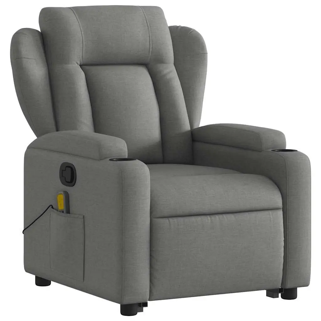 Stand Up Massage Recliner Chair Grey Fabric Power Lift Manual Recline Armchair