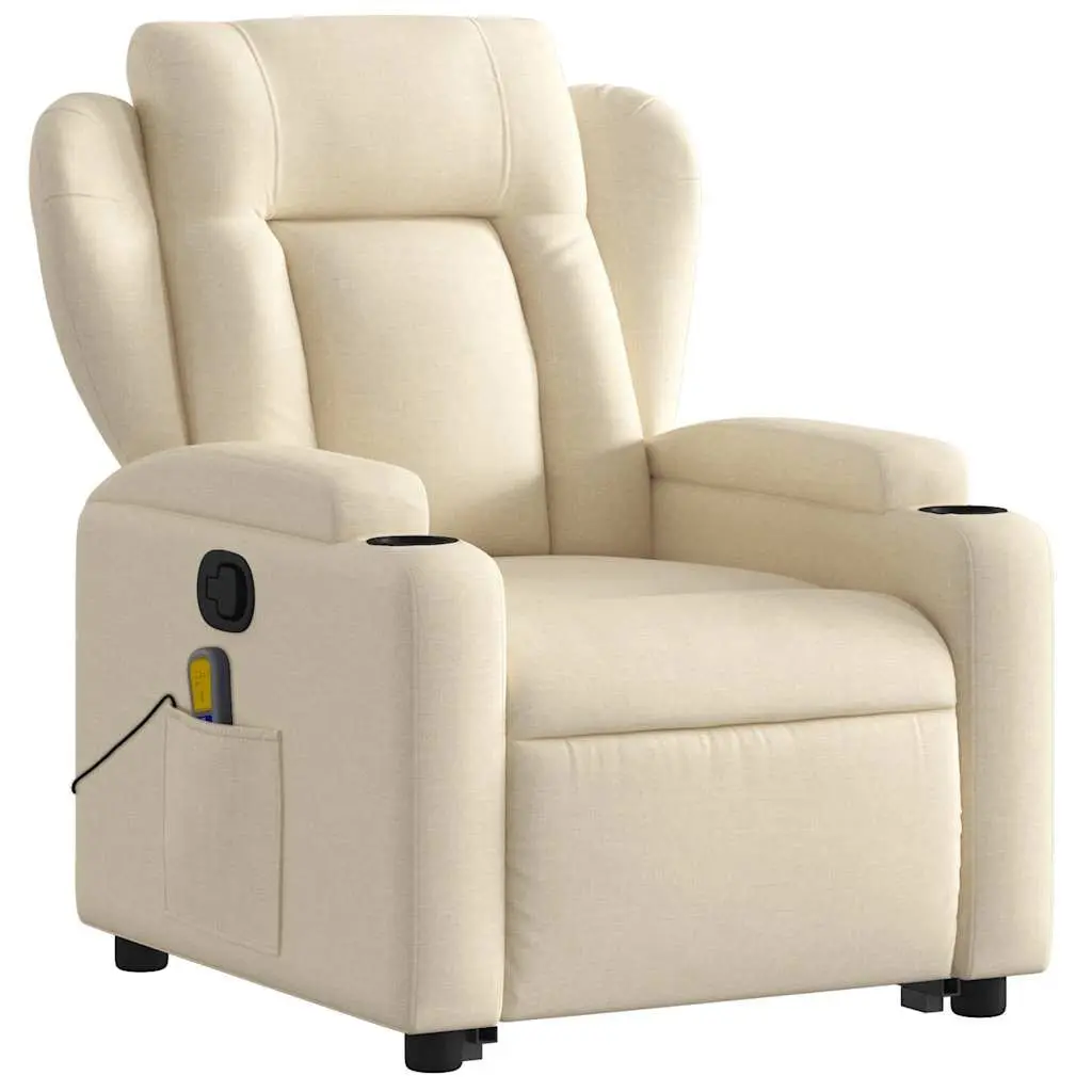 Electric Massage Recliner Chair Cream Power Lift for Elderly with Manual Recline and Vibration Massage