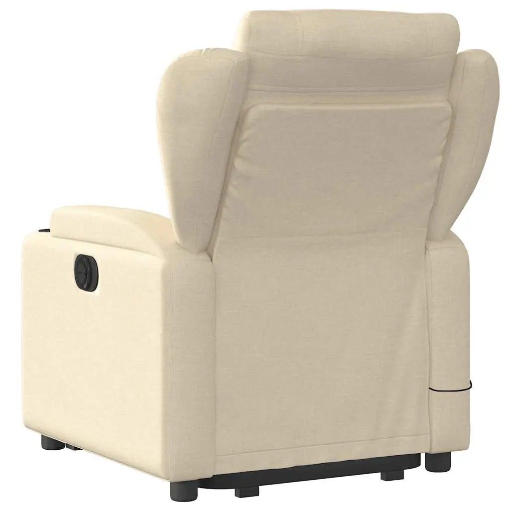 Electric Massage Recliner Chair Cream Power Lift for Elderly with Manual Recline and Vibration Massage