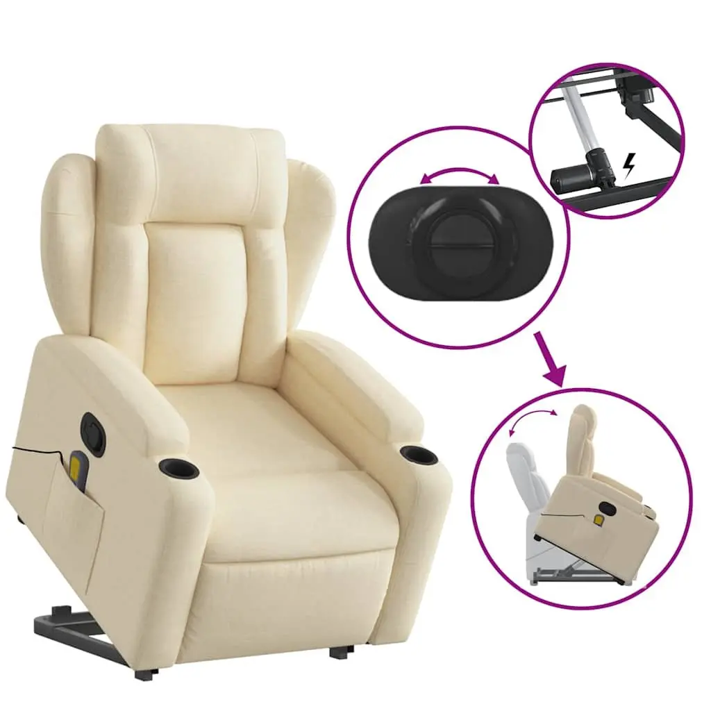 Electric Massage Recliner Chair Cream Power Lift for Elderly with Manual Recline and Vibration Massage