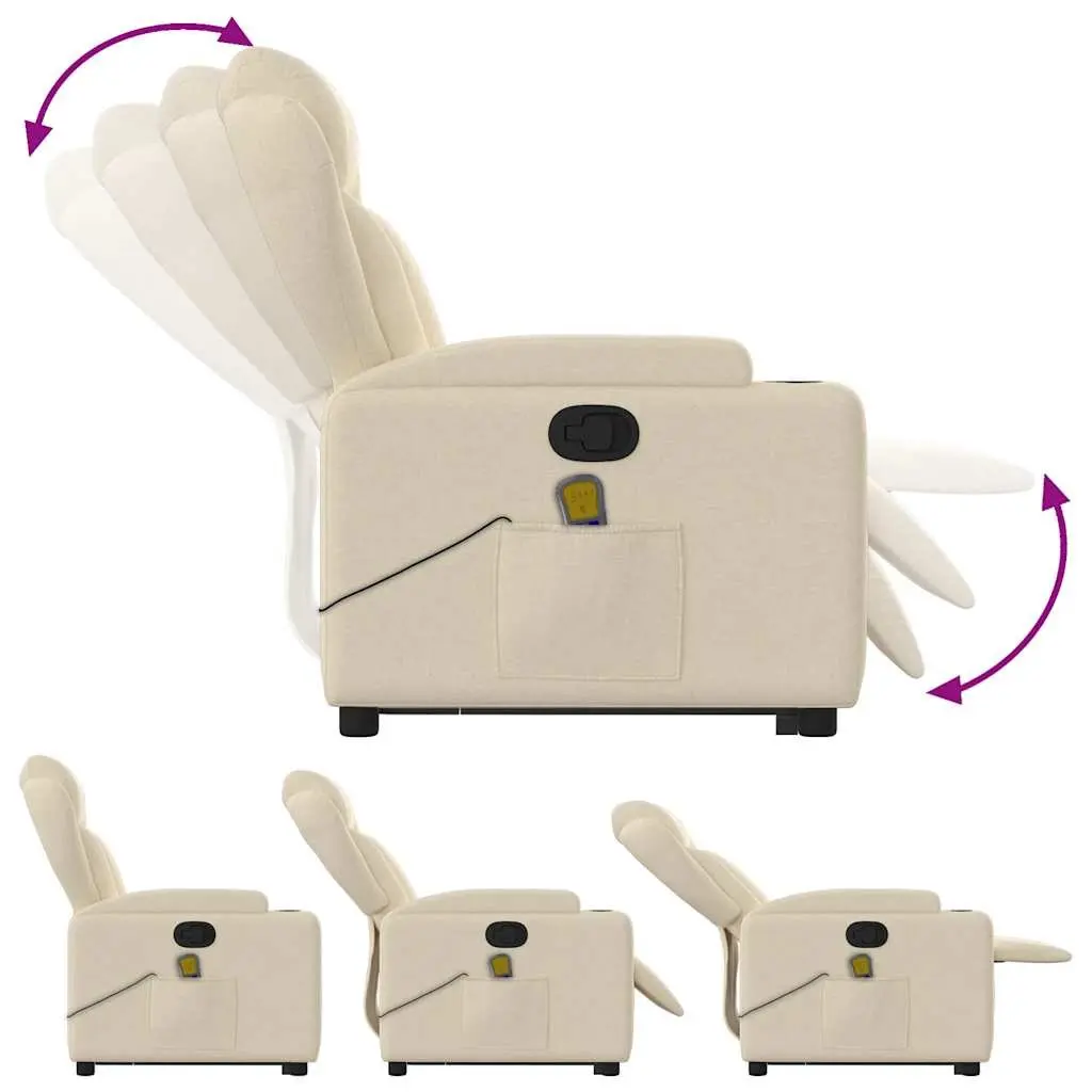 Electric Massage Recliner Chair Cream Power Lift for Elderly with Manual Recline and Vibration Massage