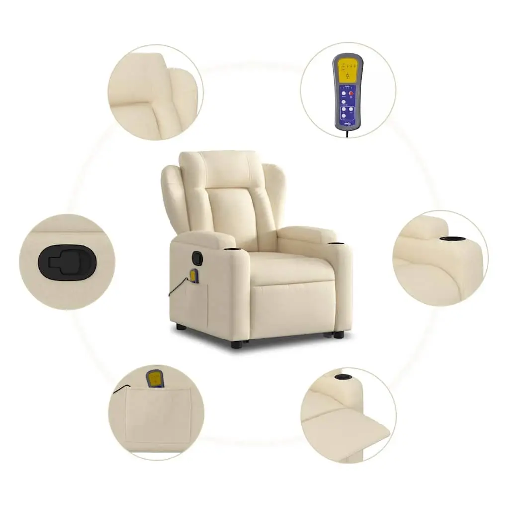 Electric Massage Recliner Chair Cream Power Lift for Elderly with Manual Recline and Vibration Massage